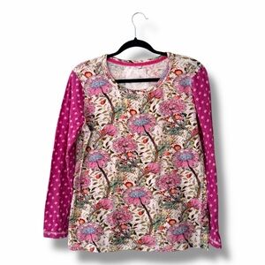 Cino Multicolor Floral Patchwork Long Sleeve Boho Top Garden Spring Size Medium